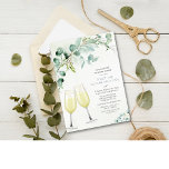 Invitación a un compromiso brunch y bubbly<br><div class="desc">Eucalyptus Brunch y Bubbly Champagne Vidrio Floral Purpurina vegetación follaje acuaraña brunch botánico elegante y moderno Parejas Ducha Partido de compromiso Invitación</div>