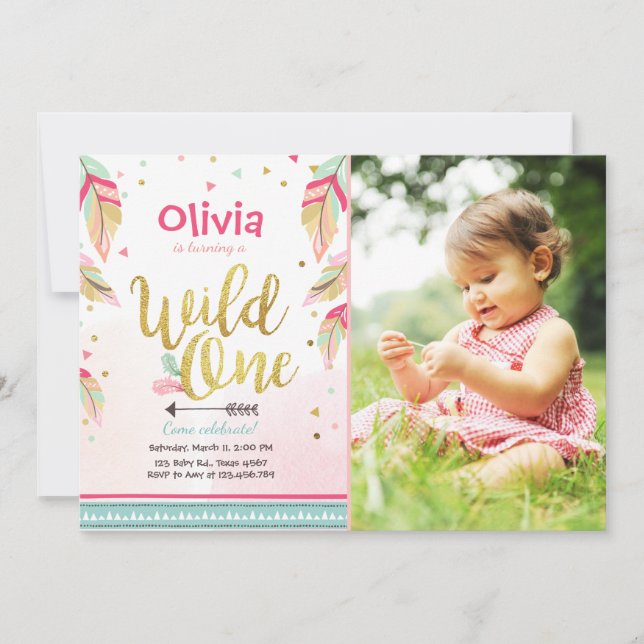 Invitación a un cumpleaños Chica de primer cumplea (Anverso)
