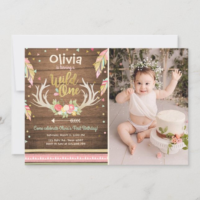 Invitación a un cumpleaños Chica de primer cumplea (Anverso)