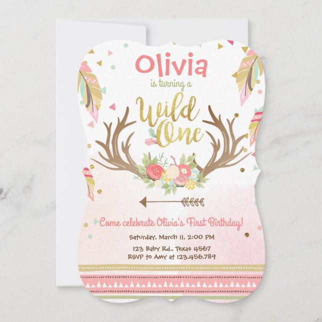 Invitación a un cumpleaños Chica de primer cumplea (Anverso)