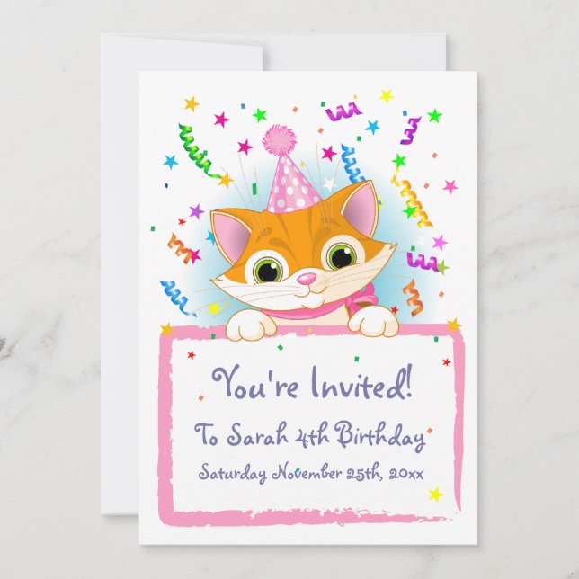 Invitación a un cumpleaños de Kitten (Anverso)