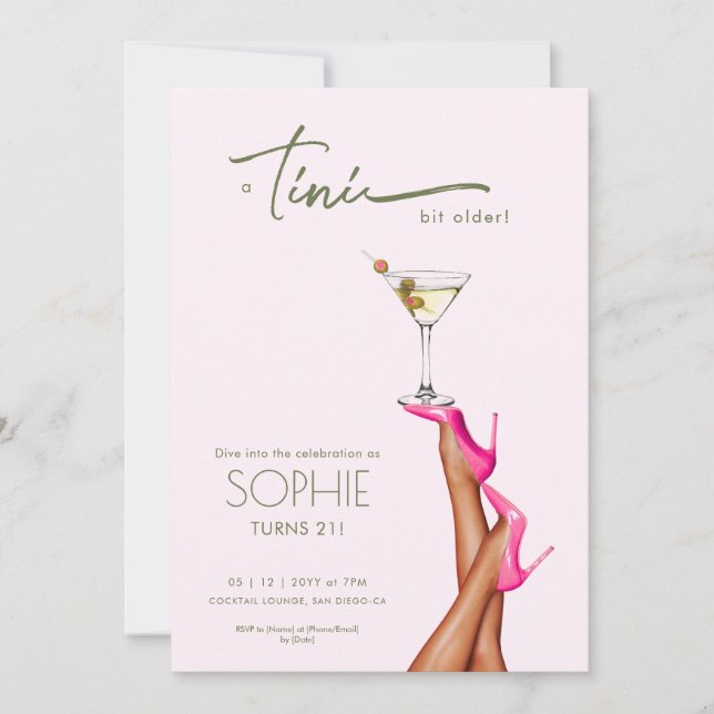 Invitación a un cumpleaños rosado Martini un poco  (Anverso)