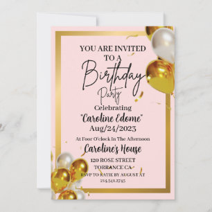 Invitación a un cumpleaños simple, simple y rosa