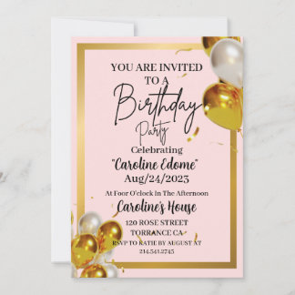 Invitación a un cumpleaños simple, simple y rosa
