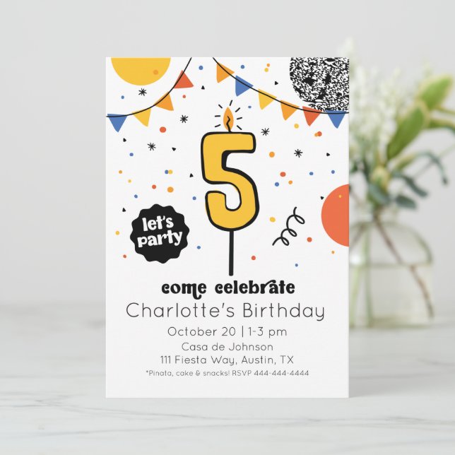 Invitación a un doodle de velas de cumpleaños (Anverso de pie)