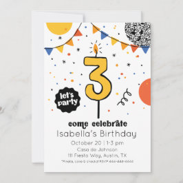 Invitación a un doodle de velas de tercer cumpleañ