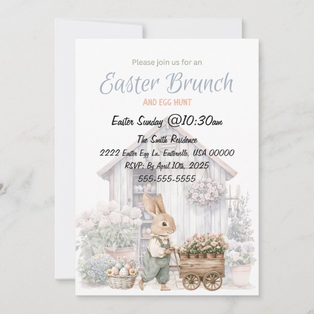 Invitación a un encantador Brunch de Pascua y caza (Anverso)