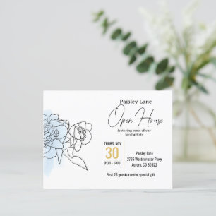 Invitación a un evento azul para una casa abierta 