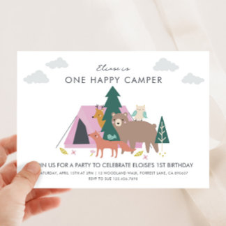 Invitación a un feliz cumpleaños de camper