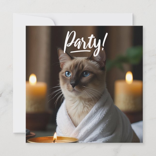 Invitación a un gato siamés en el Spa PARTY (Anverso)