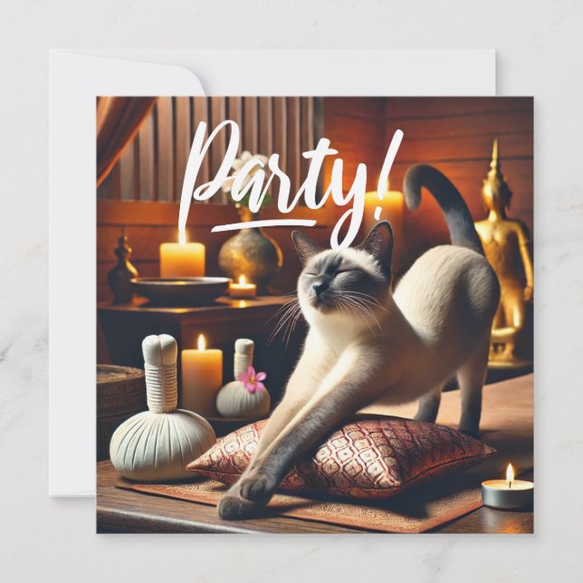 Invitación a un gato siamés en el Spa PARTY (Anverso)
