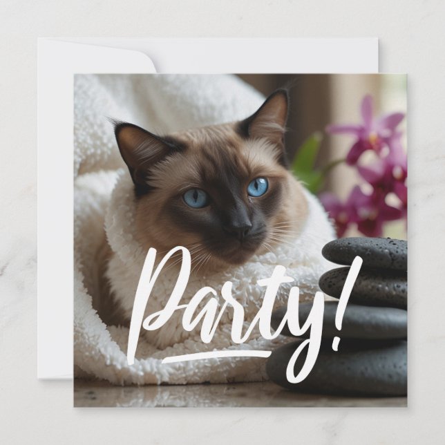 Invitación a un gato siamés en el Spa PARTY (Anverso)