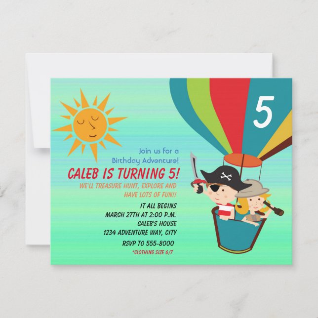 Invitación a un globo aerostático de cumpleaños pa (Anverso)