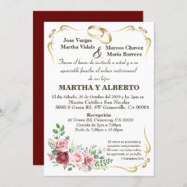 Invitación a un marco dorado moderno con flores de
