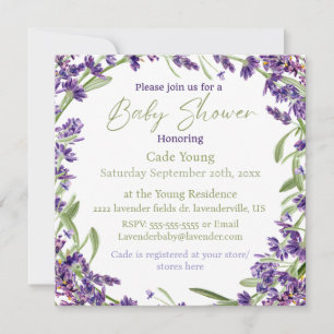 Invitación a un monograma Baby Shower de Lavanda P