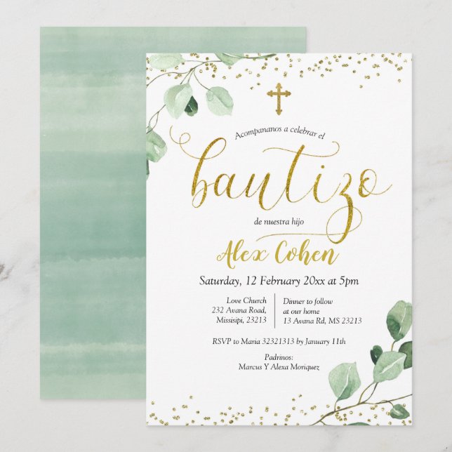 Invitación a un niño español bautizo (Anverso / Reverso)