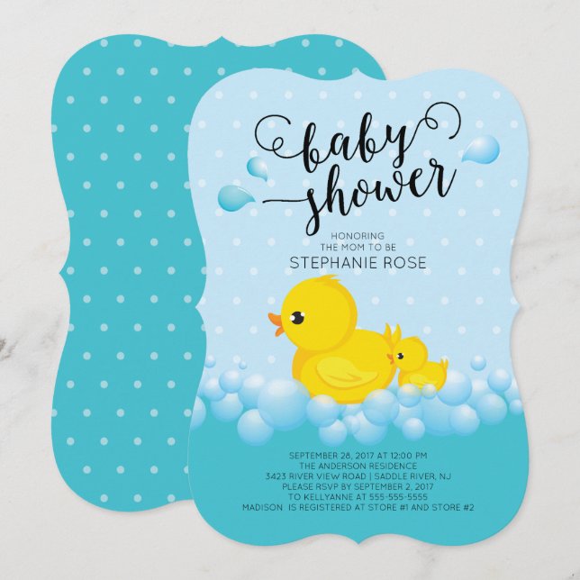 Invitación a un pato de mamá y Baby Shower (Anverso / Reverso)