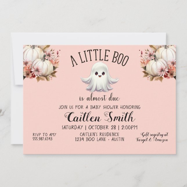Invitación A Un Pequeño Boo Casi Se Debe El Fantasma Rosa De  (Anverso)