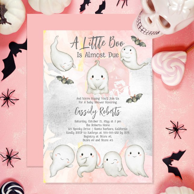 Invitación A Un Pequeño Boo Casi Se Le Debe El Chica Fantasma (Cute "A Little Boo Is Almost Due" Girl Baby Shower Invitation)