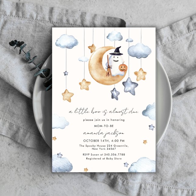 Invitación A Un Pequeño Boo Casi Se Le Deben Las Estrellas De (A Little Boo Is Almost Due Moon Stars Baby Shower Invitation)
