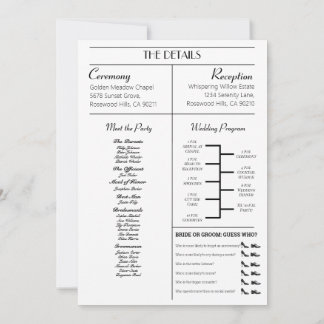 Invitación a un periódico boda con el programa