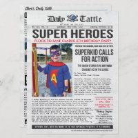 Invitación a un periódico de superhéroes - 6,5 x 8