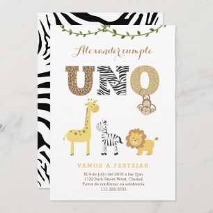 Invitación a un primer cumpleaños de Safari en esp