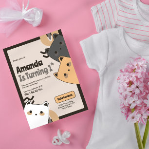 Invitación a un primer cumpleaños de un gato lindo
