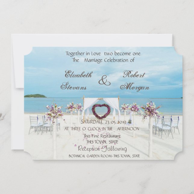Invitación a un puerto floral de bodas de playa (Anverso)