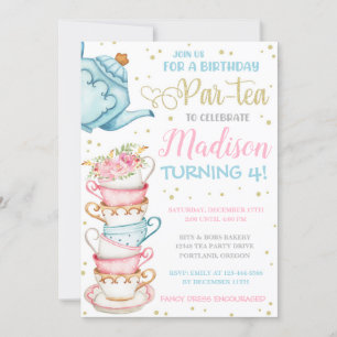 Invitación a un Tea Party Tea Fiesta Birthday Invi