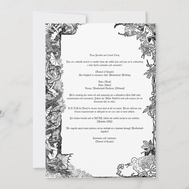 Invitación a un tema de Alice in Wonderland (Anverso)