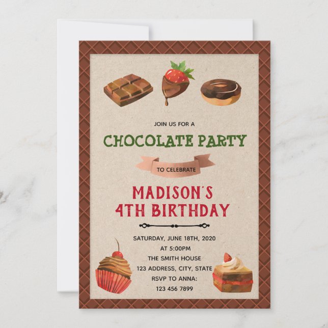 Invitación a un tema de fiesta de chocolate dulce (Anverso)