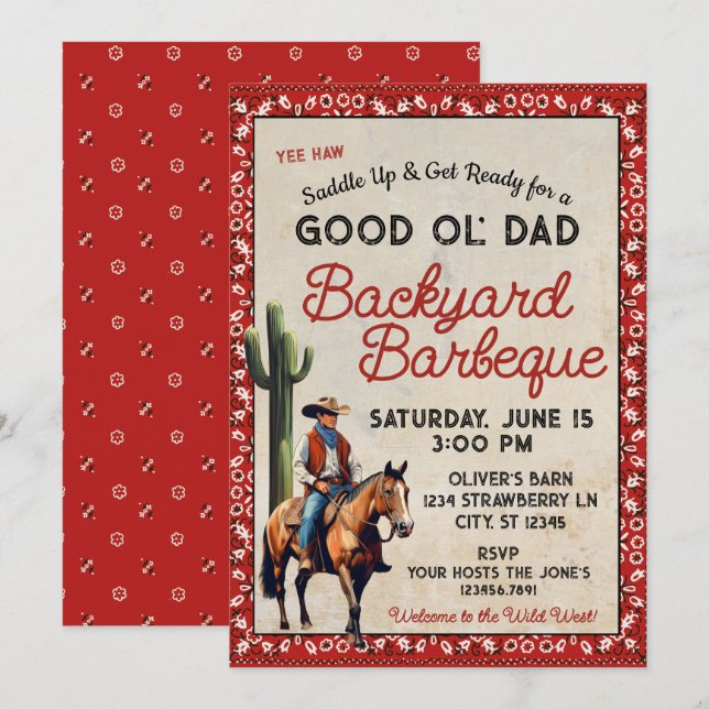 Invitación a una barbacoa al estilo vaquero para p (Anverso / Reverso)