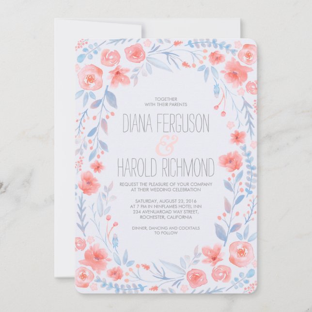 Invitación a una boda acuarela floral elegante (Anverso)