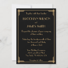 Invitación a una boda Art Deco de Black Gold Great