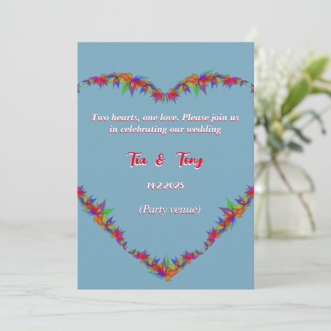 Invitación a una boda azul suave (Anverso de pie)