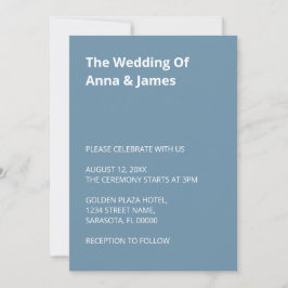Invitación a una boda azul turbia y moderna