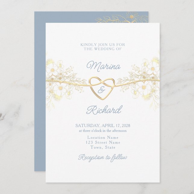 Invitación a una boda azul turbia y simple (Anverso / Reverso)