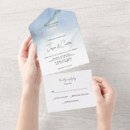 Invitación A Una Boda Azul Y Blanca Mínima
