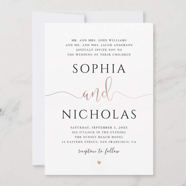 Invitación a una boda blanca y dorada. Invitación  (Anverso)