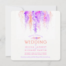 Invitación a una boda botánica naranja púrpura acu