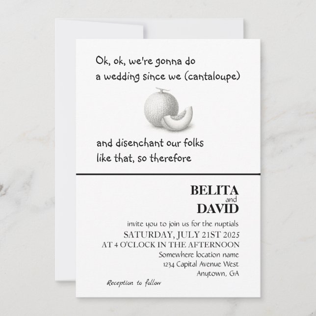 Invitación a una boda cantaloupe única (Anverso)