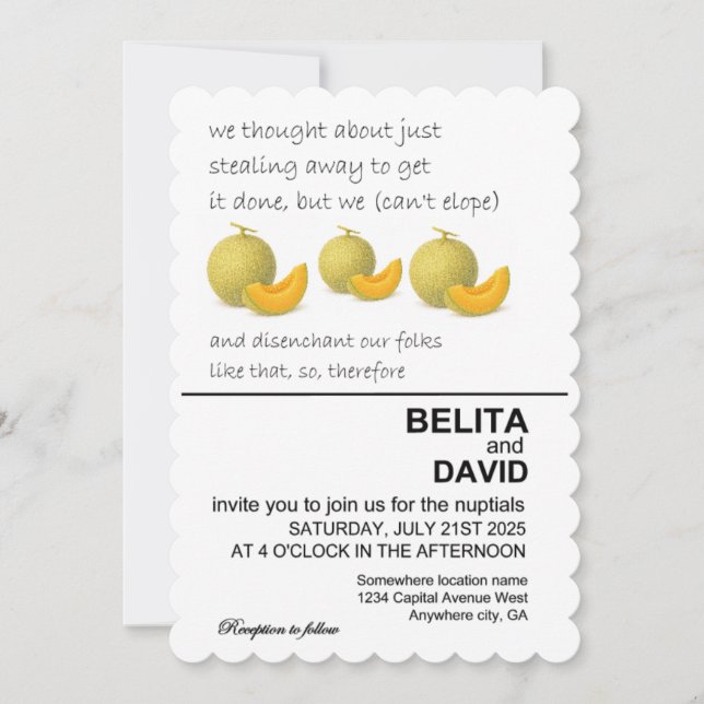 Invitación a una boda cantaloupe única (Anverso)