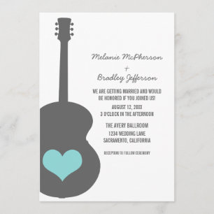 Invitación a una boda cardíaca de guitarra gris/ac