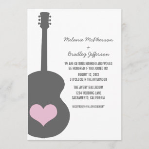 Invitación a una boda cardíaca de guitarra gris/ro
