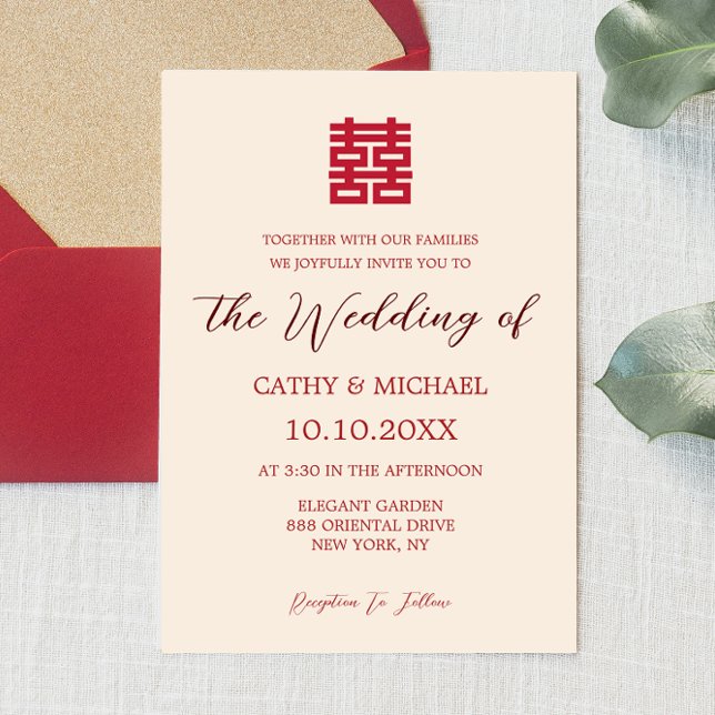 Invitación a una boda china moderna, de color beig (Subido por el creador)