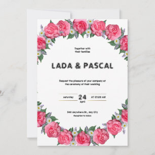 Invitación a una boda con acuarela verde y roja