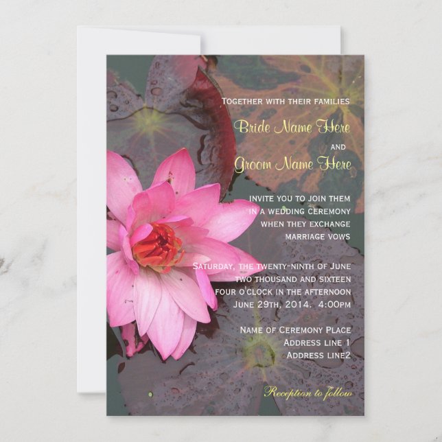 Invitación a una boda con flores de lirio rosa (Anverso)