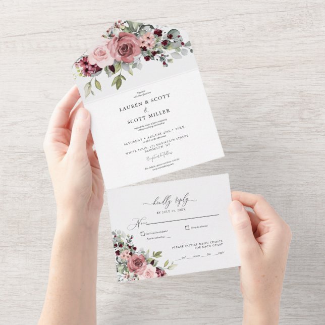 Invitación a una boda con flores rosas (desgarro)