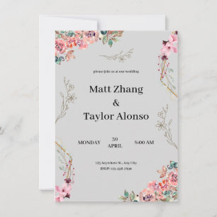 Invitación a una boda con flores y grises